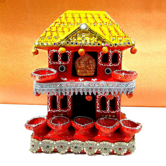 UPHARKARO Handmade Clay Double Step Decorative Laxmi Ganesh Hatri for Diwali Pooja