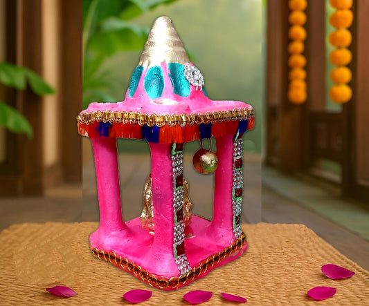 Cyan Collection Terracotta Clay Hatri Lakshmi Ganesh Square Diwali Temple Mandir for Diwali Pooja