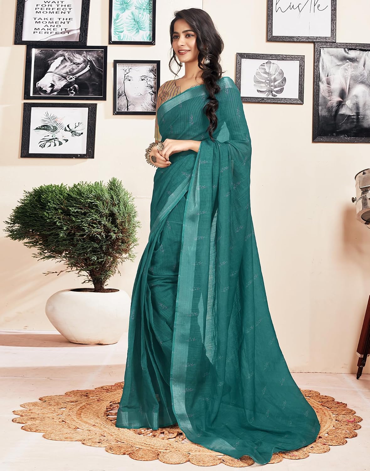 Vasthrlay Peach saree with Printed styling and ethnic look