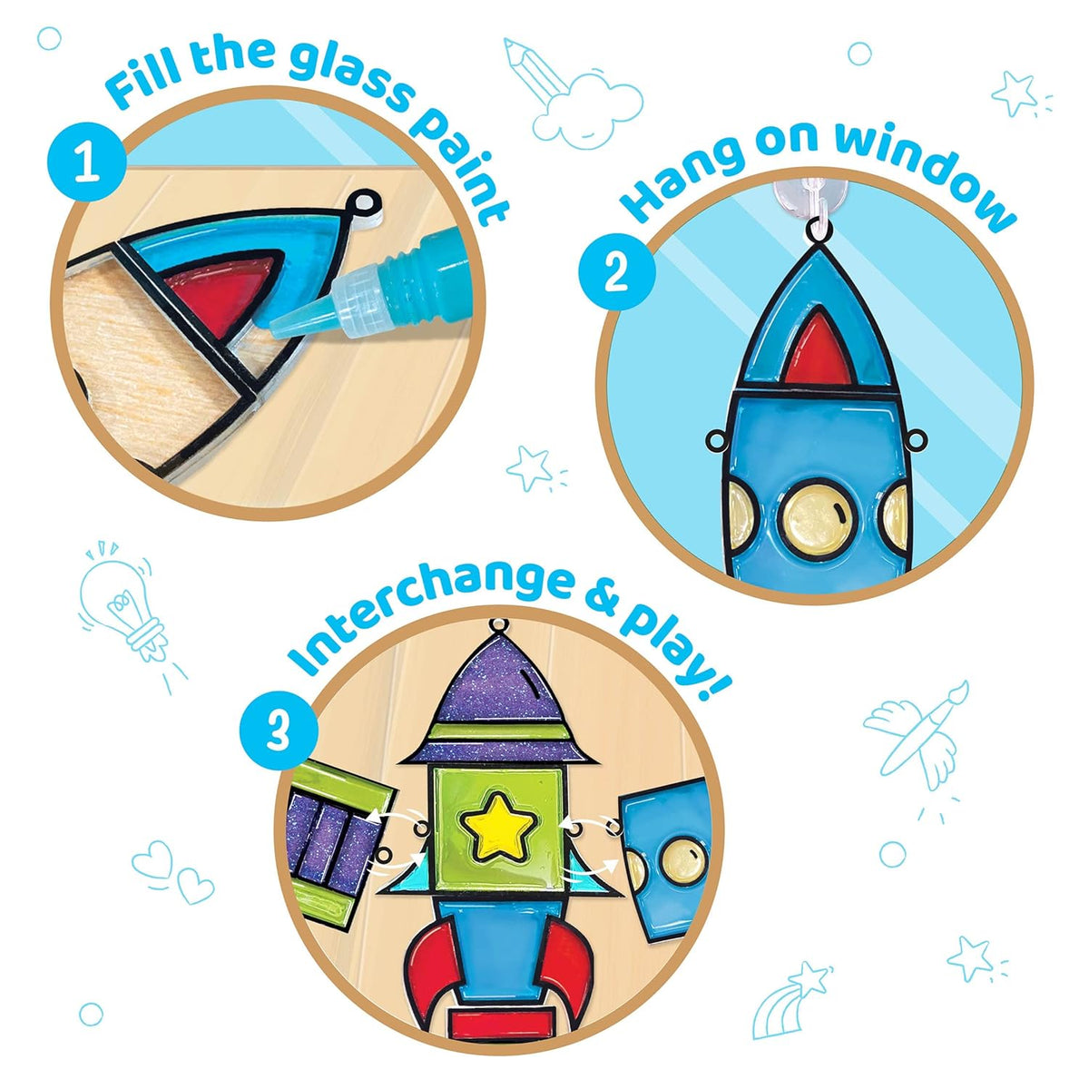 Imagimake Window Art - Rocket - 16 Pieces Glass Painting Set