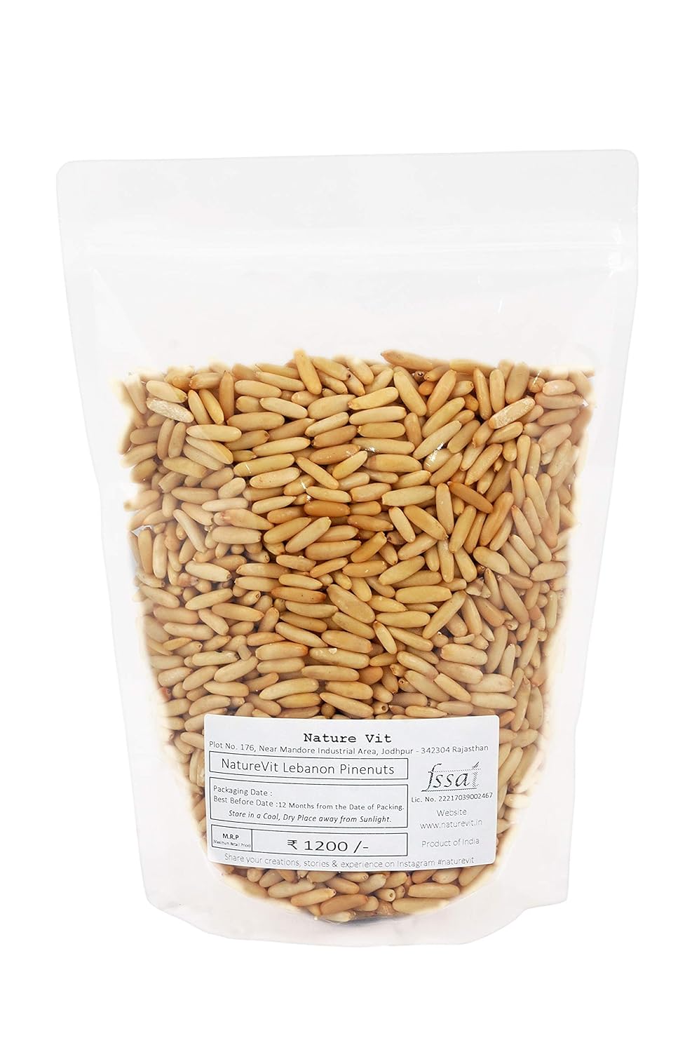 NatureVit Pine Nuts Kernels Premium Chilgoza Giri, Shell-Free & Jumbo Size