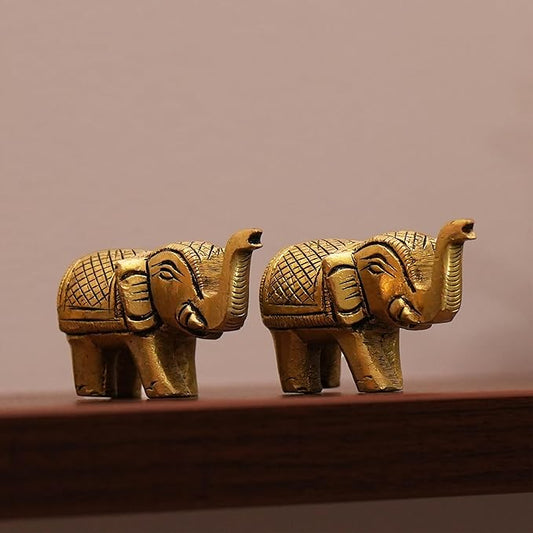 Brass Elephant Idol Pair - PUSHMYCART