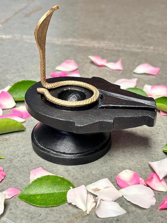 2 Inch Natural Mahakal Narmadeshwar Shivling with Sheshnaag 4 Inch Stone Jaladhari Puja