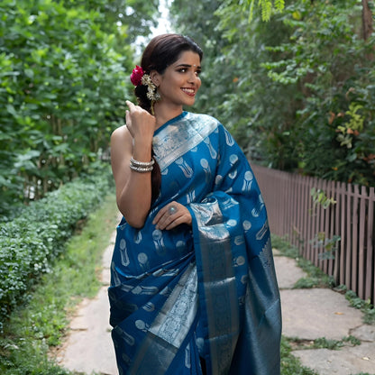 Vasthrlay Silver Traditional Saree with elegant banarasi styling