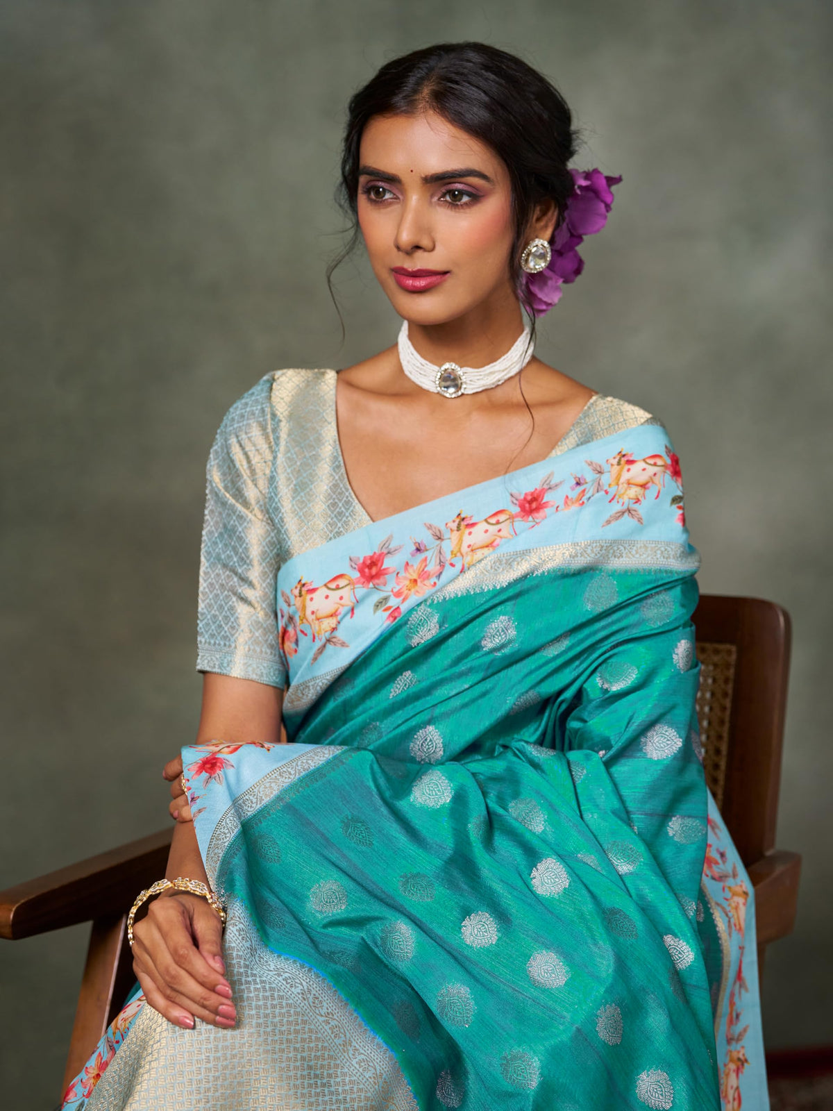 Vasthrlay Printed Saree in Classic with refined banarasi ethnic appeal