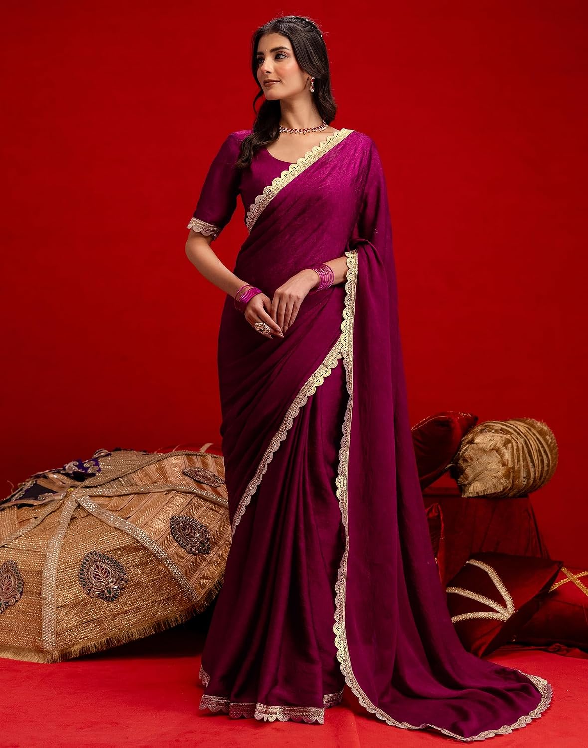 Vasthrlay Red saree with Womens styling and ethnic look