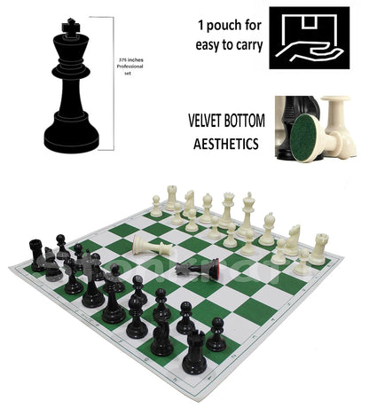 StonKraft Tournament Chess Vinyl Foldable Board 18.2 Inch with Solid Plastic Pieces and Two Extra Queens