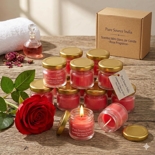 Pure Source India Scented Mini Glass Jar Candle 20 g Set of 12 Rose