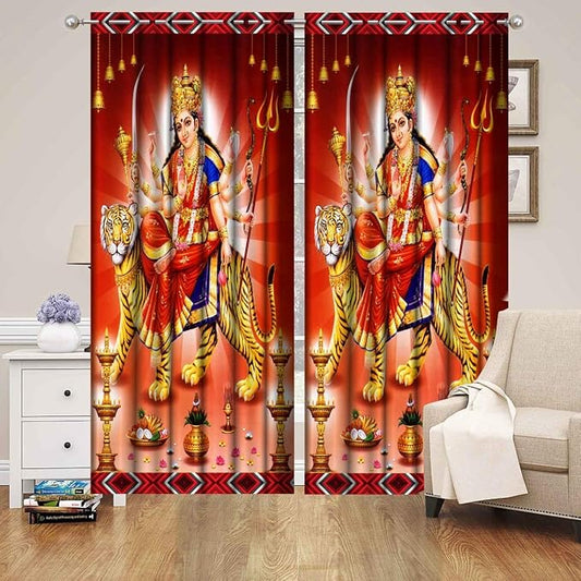 Eyelet Polyester Light Filtering God Printed Long Crush Curtains 7Ft | 2Pcs - PUSHMYCART