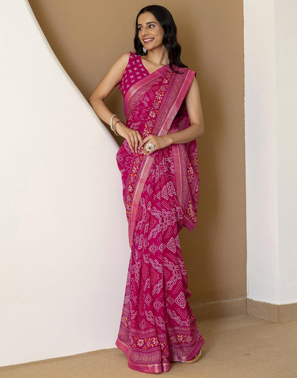 Vasthrlay Maroon Bandhani saree for ceremony and occasion wear