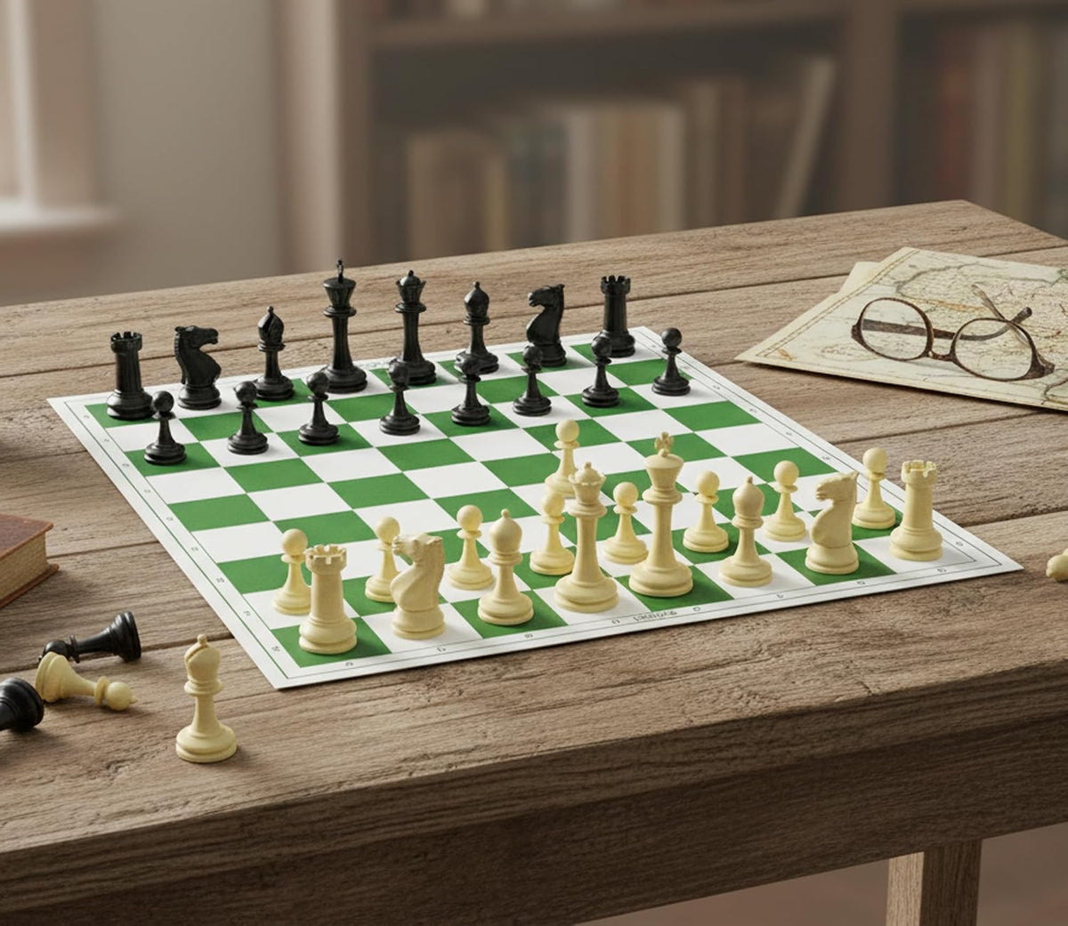 StonKraft Tournament Chess Vinyl Foldable Board 18.2 Inch with Solid Plastic Pieces and Two Extra Queens