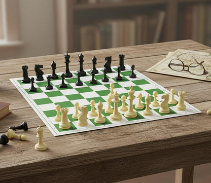 StonKraft Tournament Chess Vinyl Foldable Board 18.2 Inch with Solid Plastic Pieces and Two Extra Queens