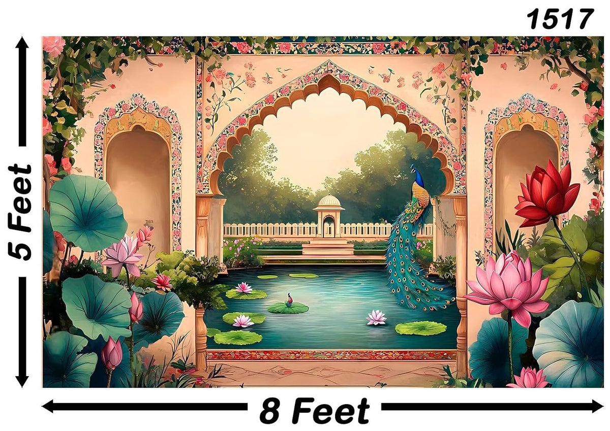 Lotus Pond & Peacock Background Photography Backdrops