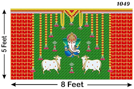  Marigold Flower with Cows and Ganesh ji Design Backdrop Cloth