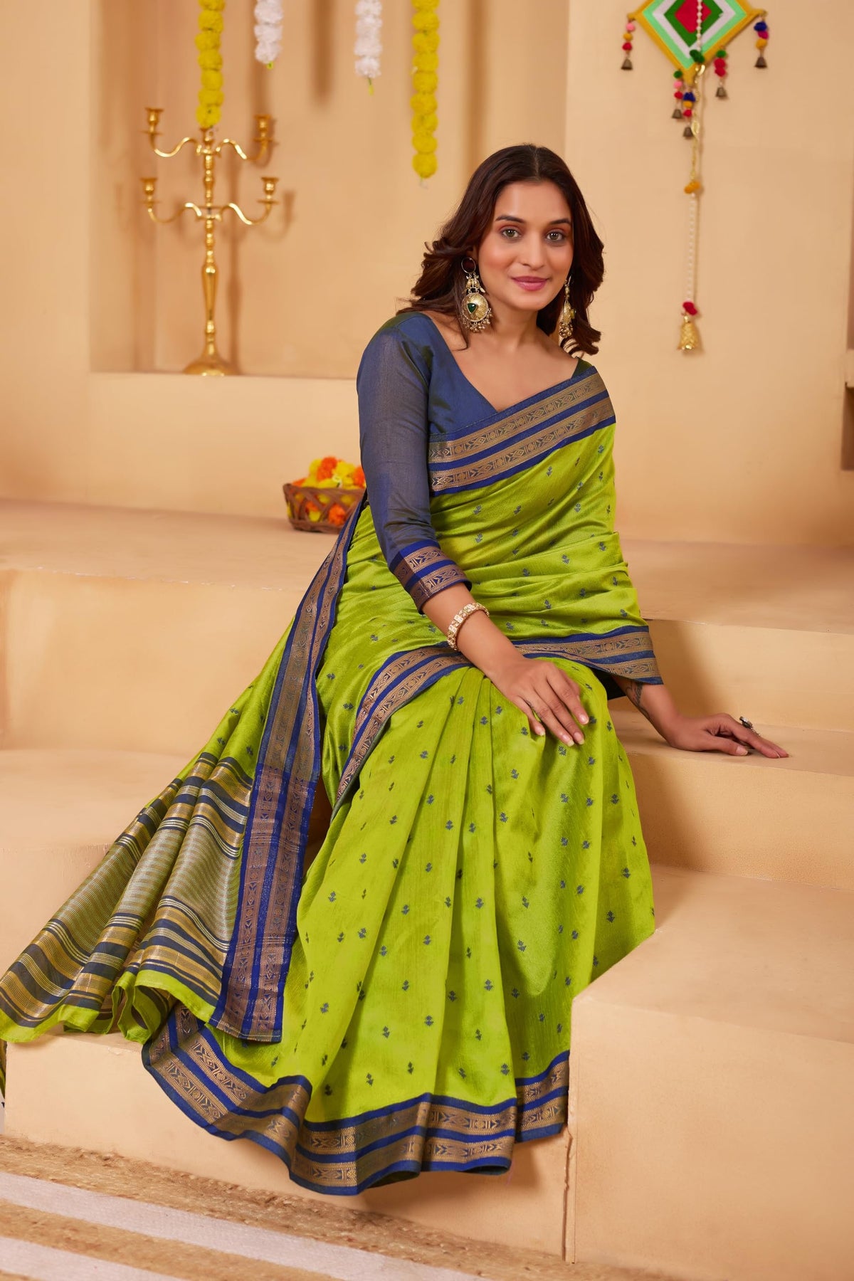Vasthrlay Jacquard Orange Saree with decorative traditional design