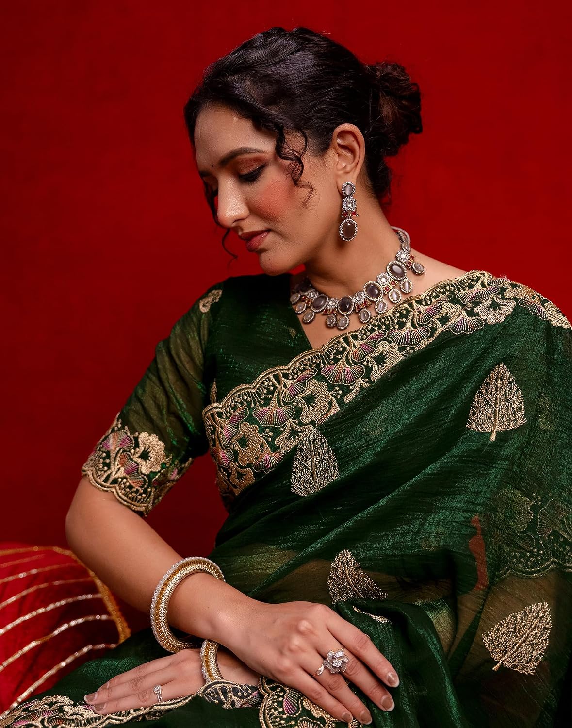 Vasthrlay Maroon Embroidery saree for ceremony and occasion wear
