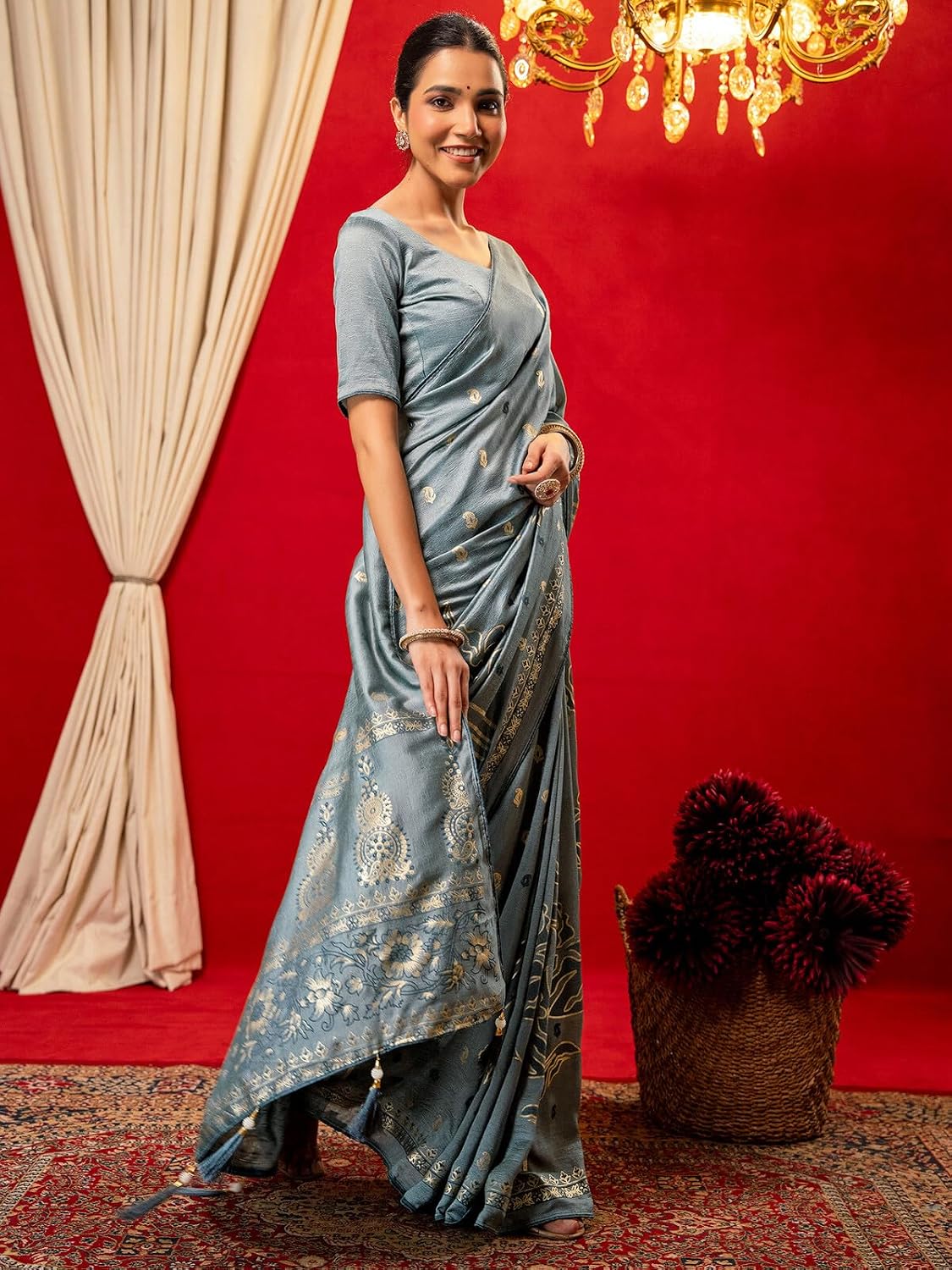 Vasthrlay ethnic saree in Maroon colour for festive occasions