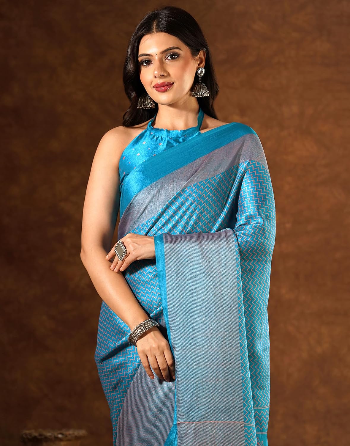 Vasthrlay Brown Printed saree for ceremony and occasion wear