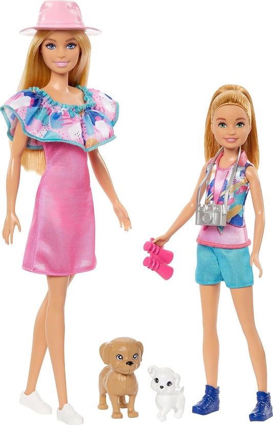 Barbie and Stacie Doll Set with 2 Pet Dogs and Accessories Summer Clothes