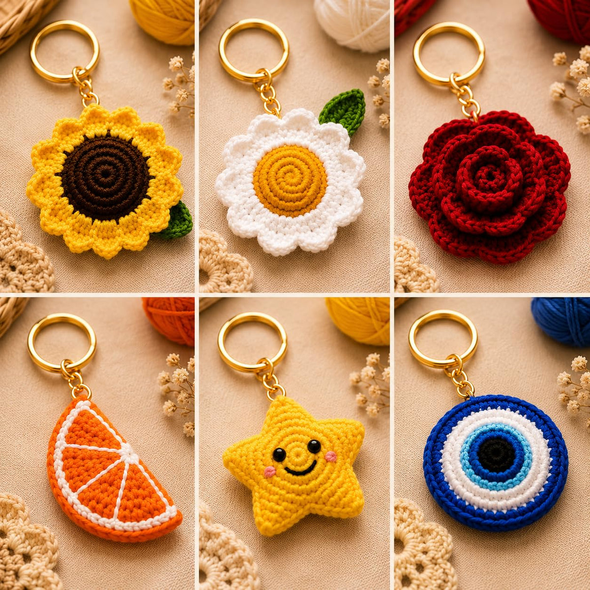 Handmade Crochet Keychain Set of 6 - image 2