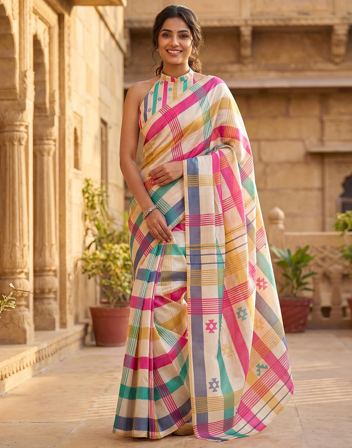 Vasthrlay Beige saree with Printed styling and ethnic look