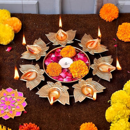 Lotus Shape Diya Flower Urli - PUSHMYCART