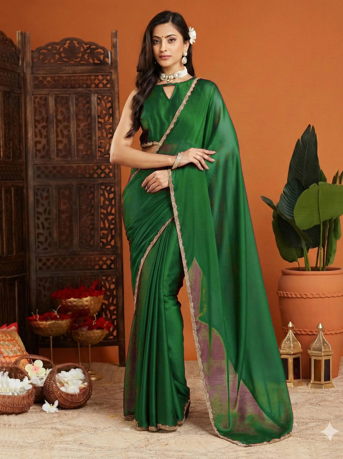 Vasthrlay Orange Traditional Saree for wedding and party wear styling