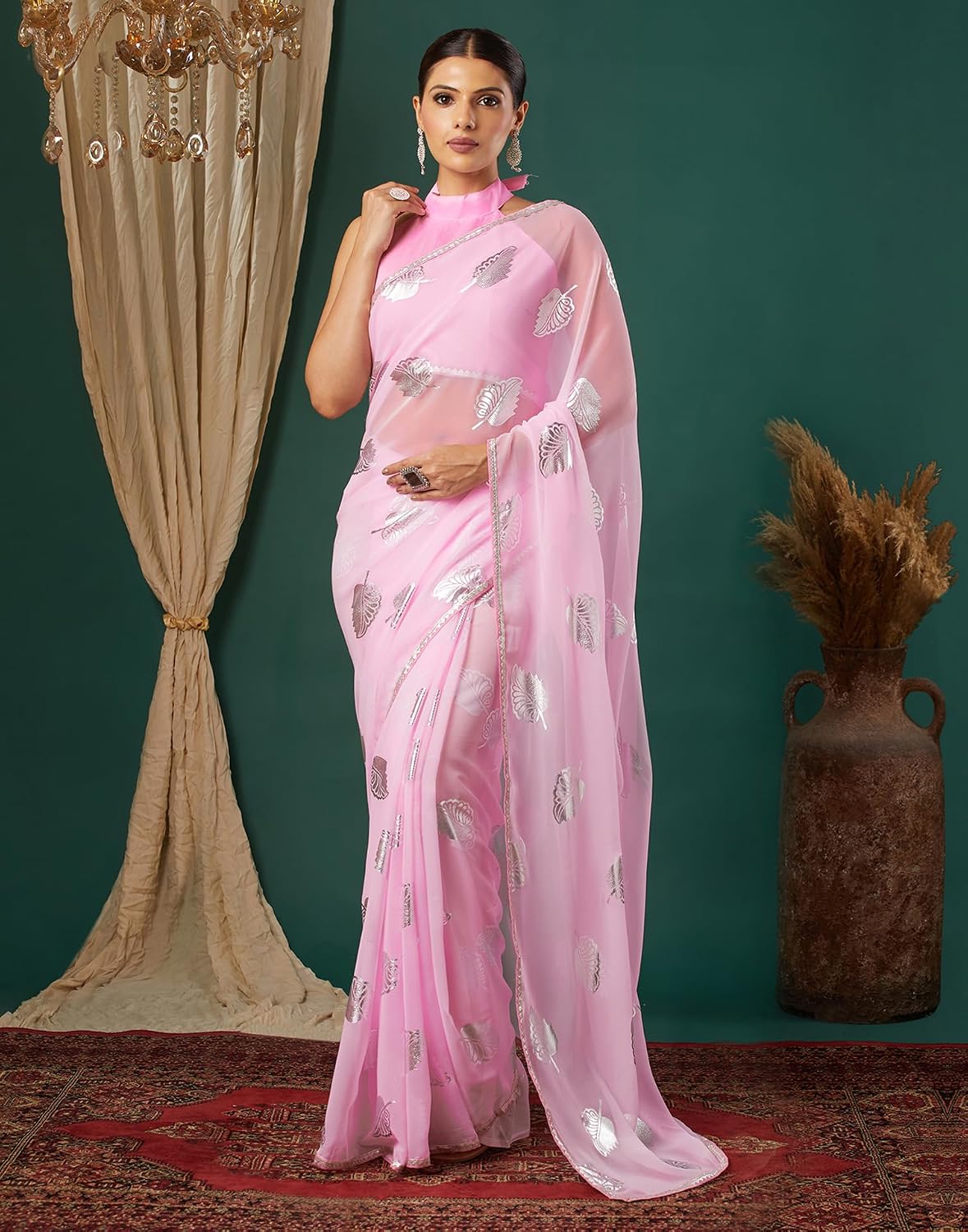 Vasthrlay Georgette saree in Orange colour for festive occasions