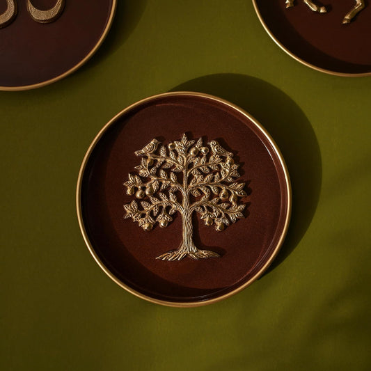 Behoma Kalpvriksha Metal Wall Plate Coffee Brown and Gold 8.4 Inch