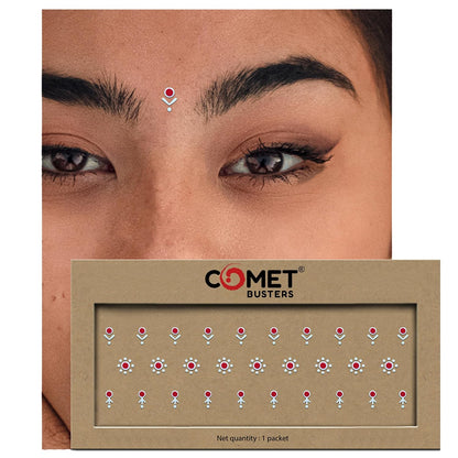 Comet Busters Red and White Designer Bindis Multisized 30 Bindis