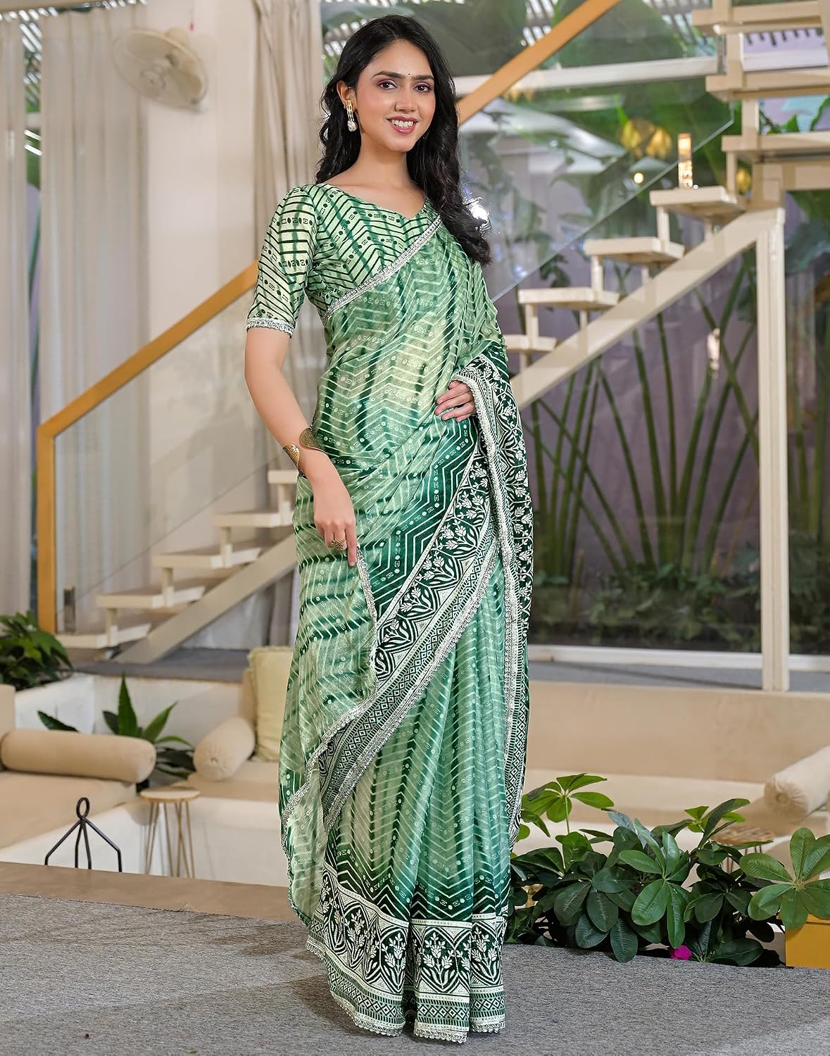 Vasthrlay Chiffon saree in Pista Green colour for festive occasions