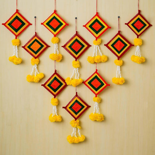 eCraftIndia Artificial Marigold Flowers Colorful Woolen Kite Hangings
