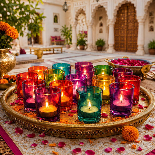 Pure Source India Multicolour Glass Tealight Candle Votive Holders Pack of 16