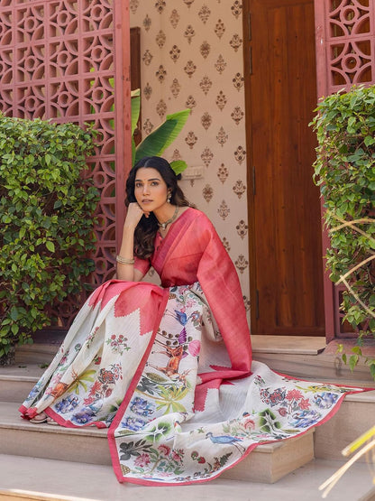 Vasthrlay Light Green Printed saree for ceremony and occasion wear