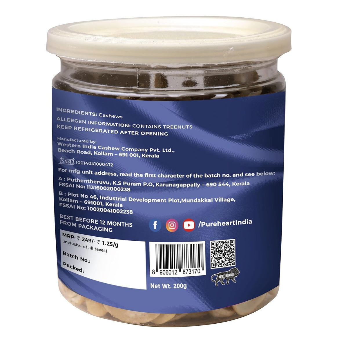 Pureheart Split Cashew Halves Premium Crunchy Cashewnuts/Tukda Kaju/Dry Fruit