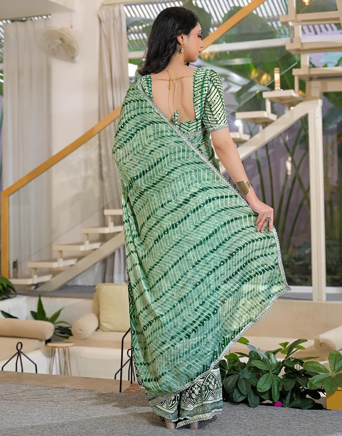 Vasthrlay Chevron saree design in Pista Green traditional style