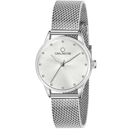 Carlington Analog Watches for Women with mesh Strap - CT 2009 - Silver