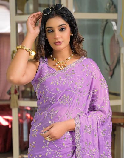 Vasthrlay Maroon Embroidery saree for ceremony and occasion wear