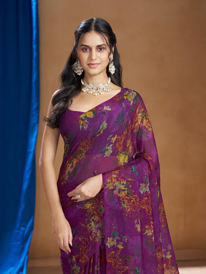 Vasthrlay Chiffon Classic Saree with decorative floral design