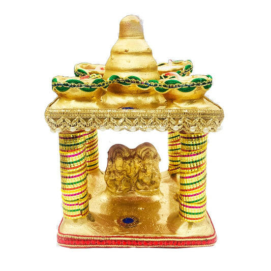 ShopMeFast Terracotta Clay Hatri Lakshmi Ganesh Diwali Temple Mandir with Wax Filled Diyas Golden