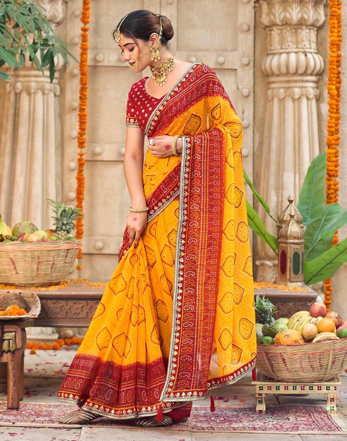 Vasthrlay Georgette saree in Red colour for festive occasions