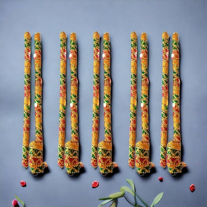 Saudeep India Brocade Lace Decorated Wooden LED Dandiya Sticks - PUSHMYCART