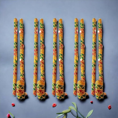 Saudeep India Brocade Lace Decorated Wooden LED Dandiya Sticks - PUSHMYCART