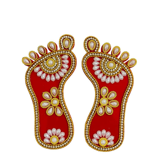 Kriwin Laxmi Charan Paduka Pearl Decorative Footprints 5 inch Pair