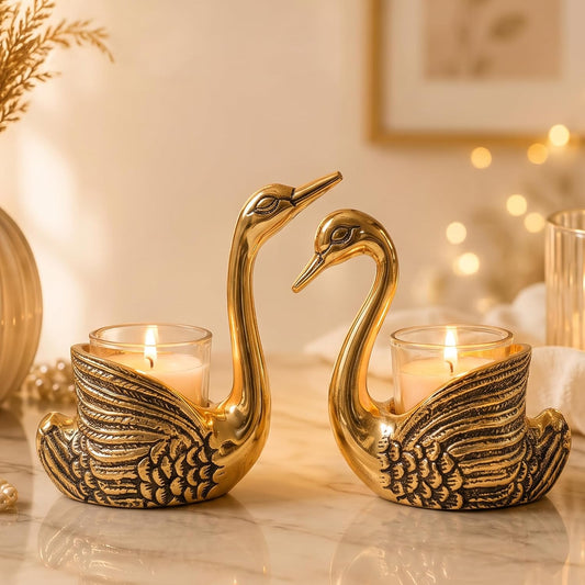 Behoma Metal Pair of Swans with Gift Box Gold