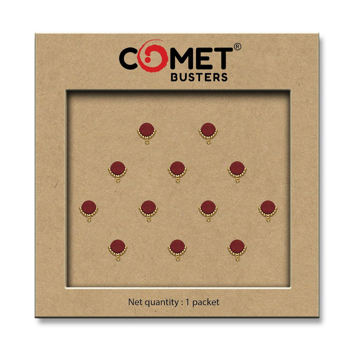 Comet Busters Handcrafted Maroon Round Bindis with Gold Trim 10 mm