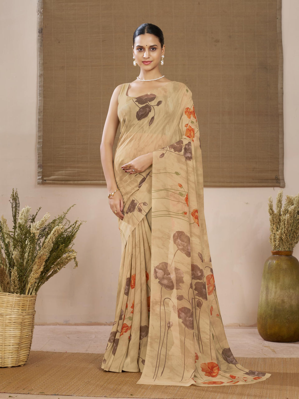 Vasthrlay Georgette Classic Saree with decorative floral design