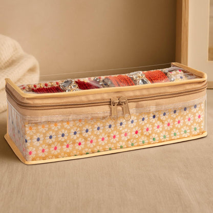 HomeStrap Brocade Single Rod Bangle Box with Transparent Top and Zip