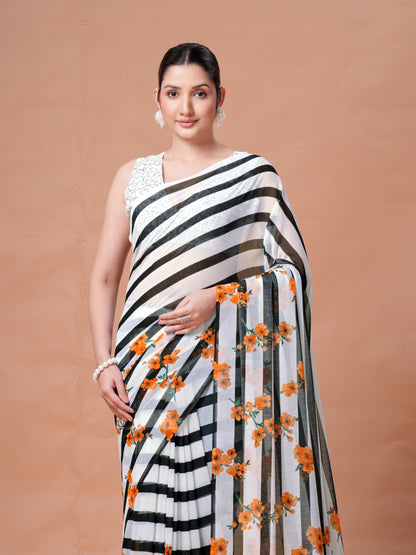 Vasthrlay Orange Traditional Saree with elegant ethnic styling