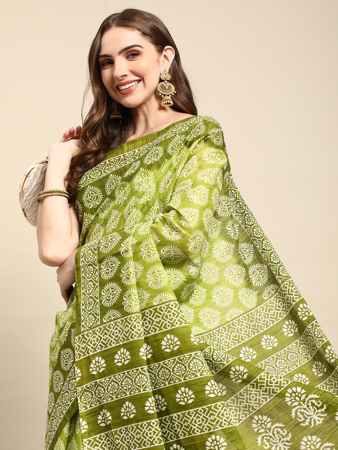 Vasthrlay Cotton Blue Saree with decorative printed design